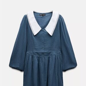 Elegant Blue Dress with White Collar